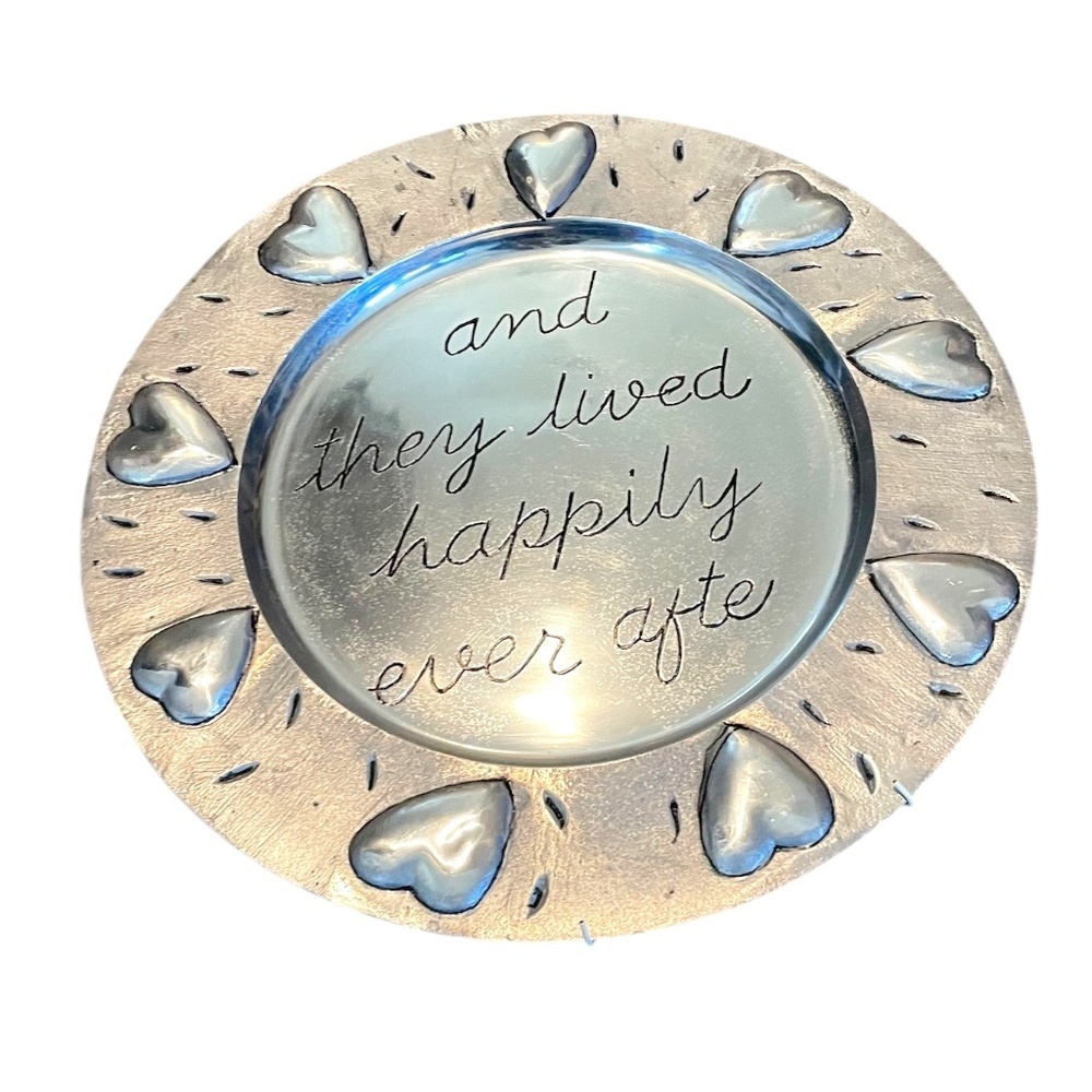 SANDRA MAGSAMEN FOR SILVESTRI, ALLOY 15" PLATTER, "AND THEY LIVED ", HEARTS